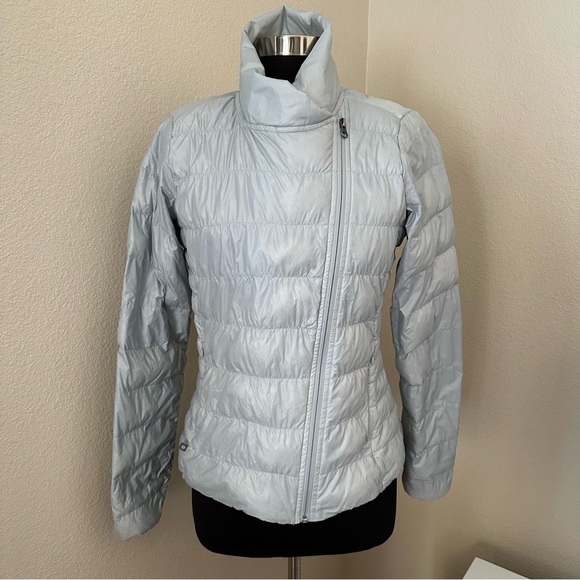 Athleta goose down lightweight Packable Puffer Zip Up Grey Jacket Size M - Picture 1 of 15